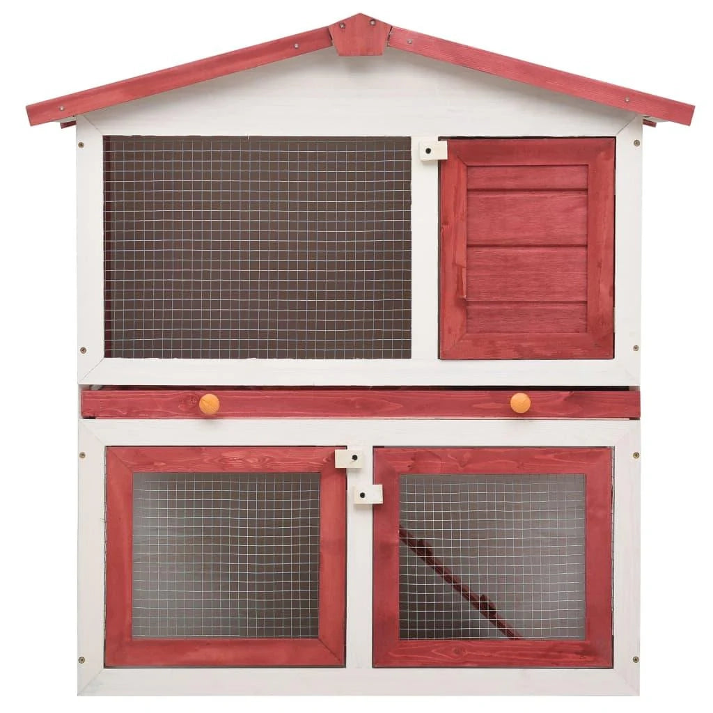Conigliera da esterno 94 x 60 x 98 cm 3 porte legno rosso 02_0000591