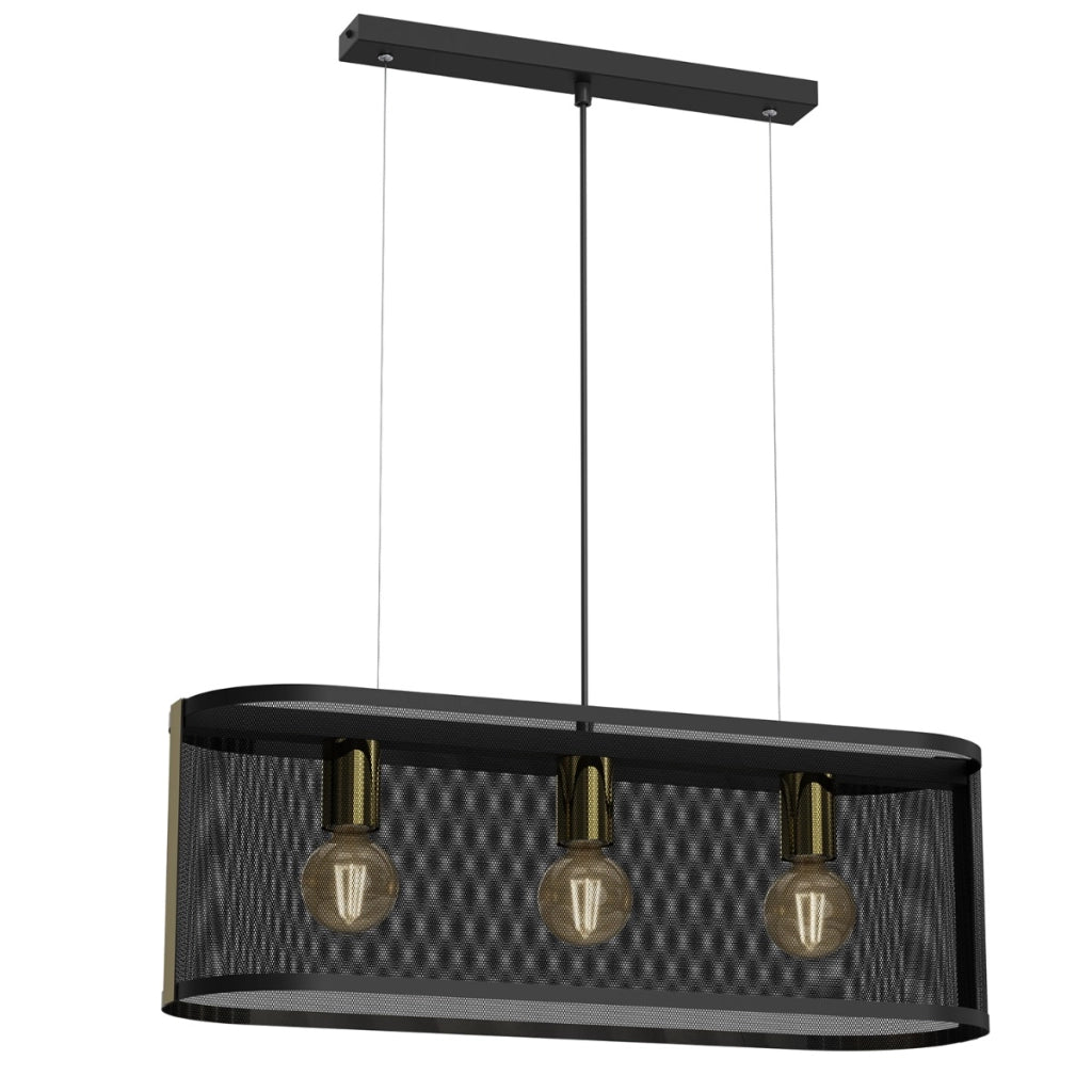 Lampada sospesa Kaga 65cm metallo nero oro 3xE27 Luminex