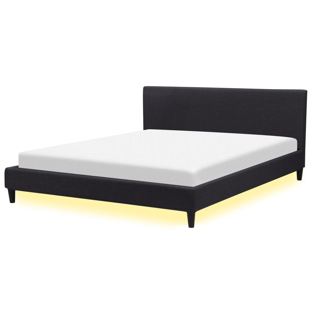 Letto 180 x 200 cm con rete a doghe in tessuto Nero con LED bianco contemporaneo