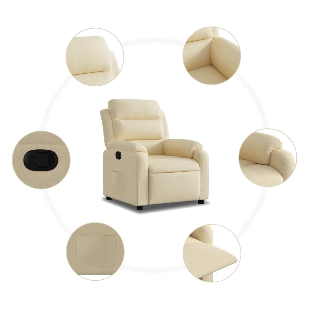 Divano Sedia-Poltrona Reclinabile in Tessuto Crema 587559