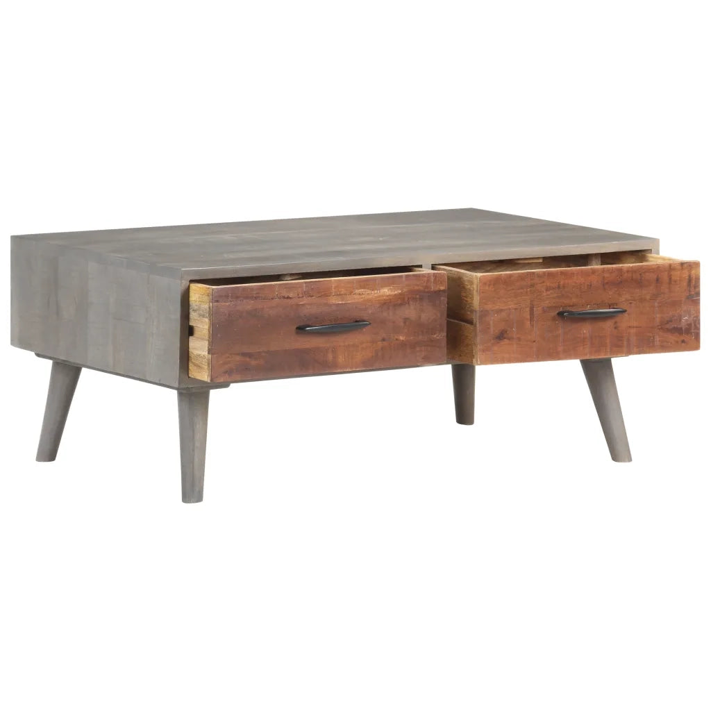 Tavolino da CaffÃ¨ Grigio 100x60x40 cm Massello di Mango Grezzo