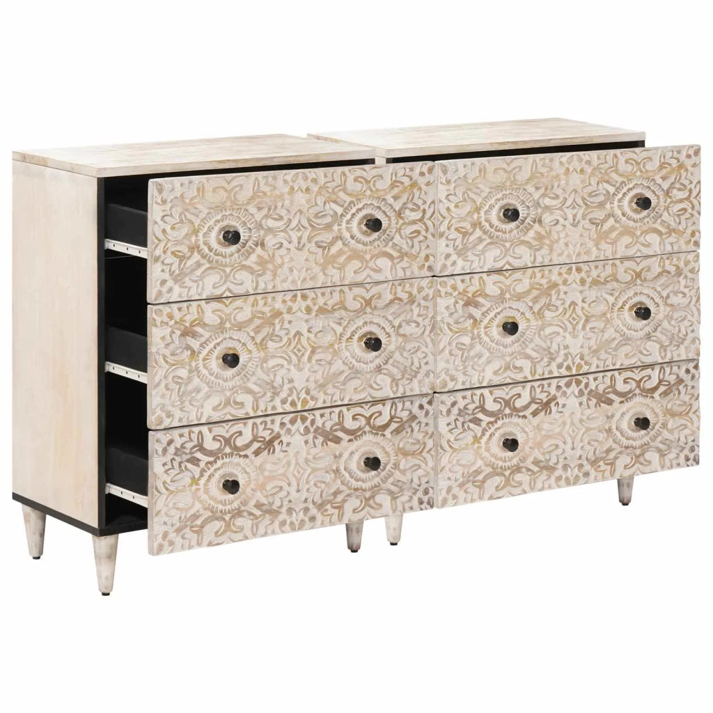 Credenza 2 pcs Bianco 60 x 33,5 x 75 cm Legno di mango massello