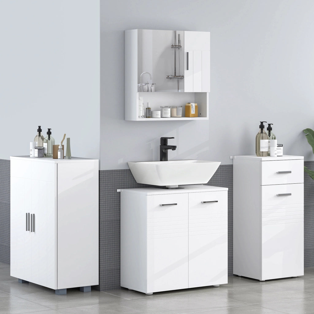 Mobiletto da Bagno con Anta, Cassetto e Ripiano Regolabile ¨C zephmum ¨C Bianco 35x30x77,5 cm