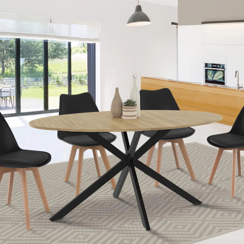 Tavolo da pranzo ovale ALIX, legno e gambe a ragno nere, 8 persone, 150 cm
