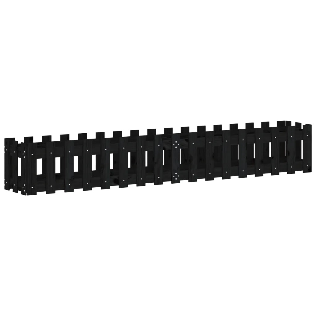 Fioriera Giardino a Recinzione Nera 200x30x30cm Massello Pino 832504