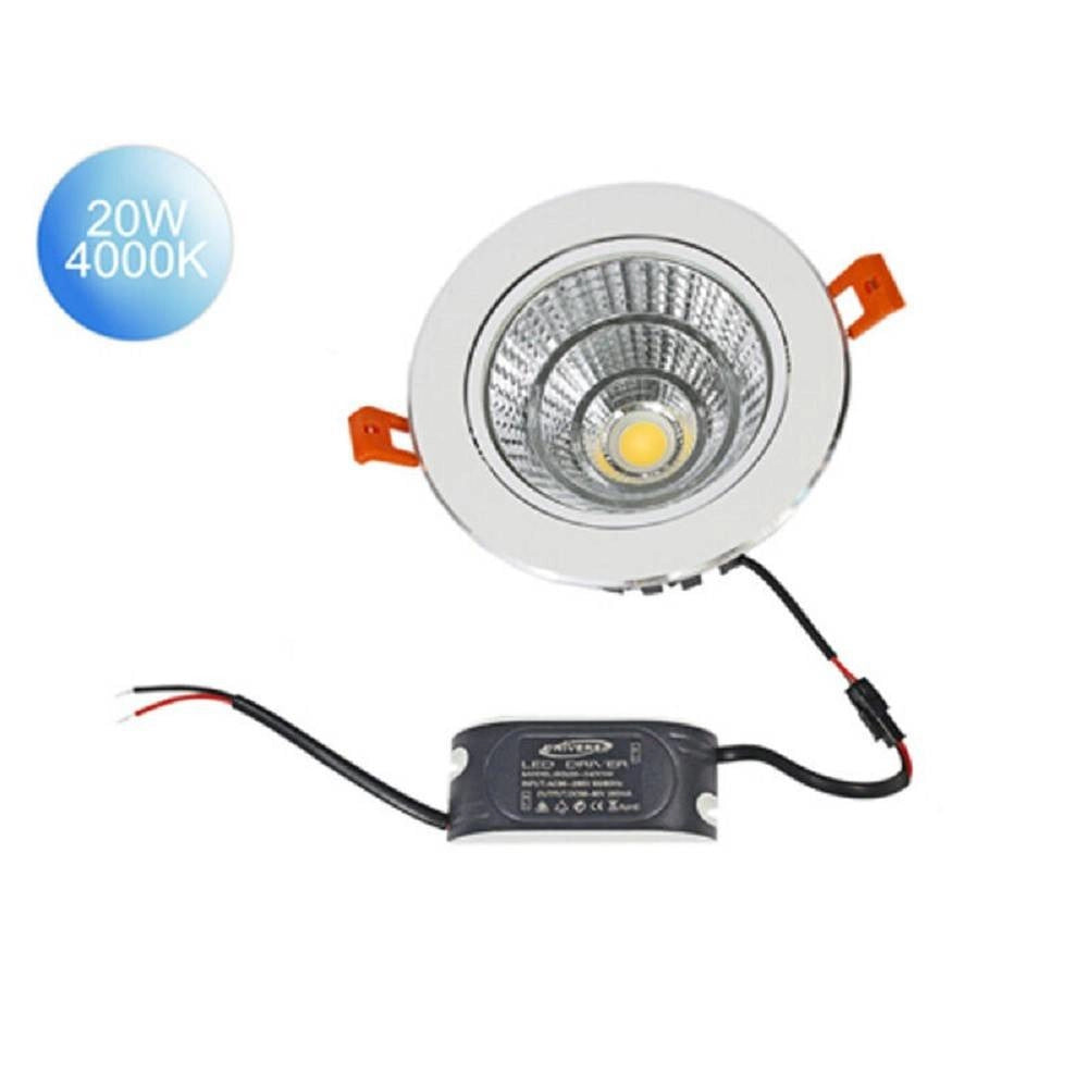 Trade Shop - Faretto Incasso Led Cob 20 W Luce Fredda 6500k Calda 3000k Naturale 4000k P-120 - -bianco Caldo      -