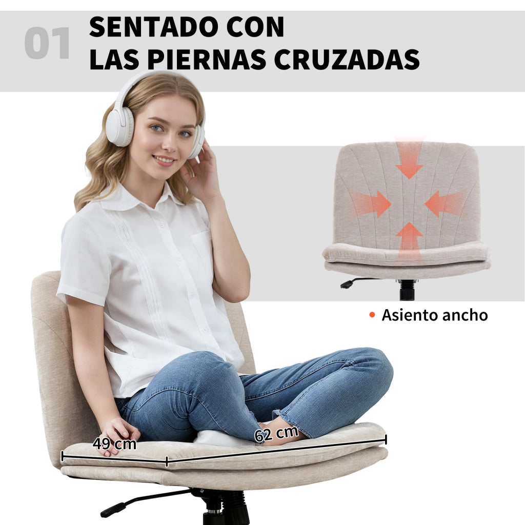 Sedia da Ufficio con Seduta Larga e Schienale Regolabile ¨C Zephmum ¨C Beige 50x50x110