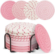 8 sottopiani rosa con supporto, sottopiani per tazze per cucina, ufficio e decorazione bar, sottopiani femminili, set di sottopiani di tessuto assorbente, regali di benvenuto per casa per donne e madri
