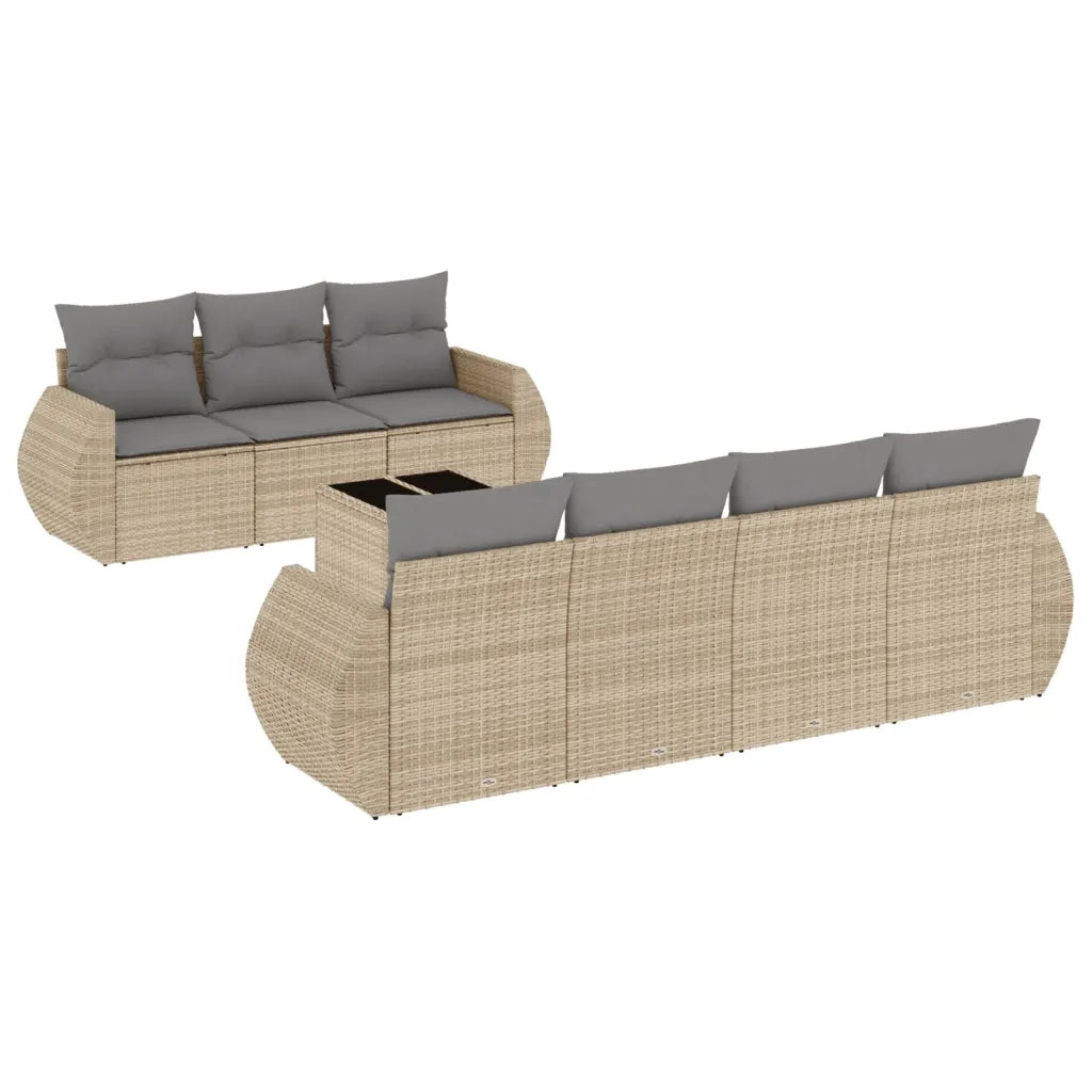 Set Divano da Giardino 8 pz con Cuscini Beige in Polyrattan 3221128