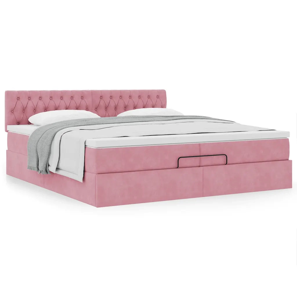 Struttura Letto Pouf con Materasso Rosa 200x200 cm Velluto 3311872
