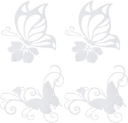 Autosticker Acquatici - Riflettenti - Farfalla Bianca e Hibiscus - 4 Fogli - Adatto per Auto e Camion - Esterno