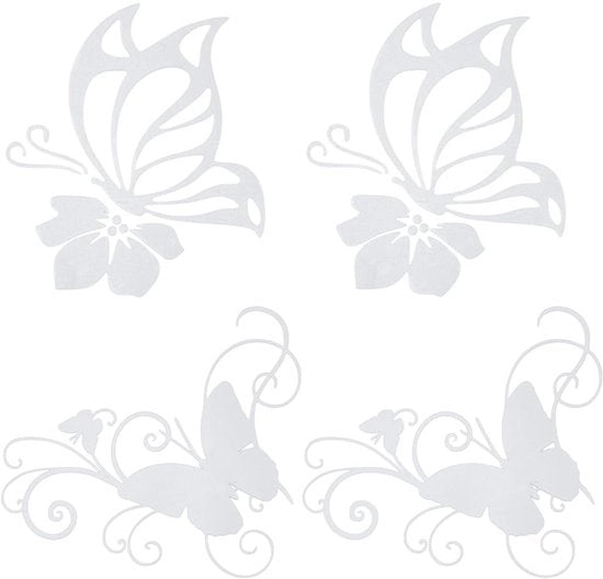 Autosticker Acquatici - Riflettenti - Farfalla Bianca e Hibiscus - 4 Fogli - Adatto per Auto e Camion - Esterno