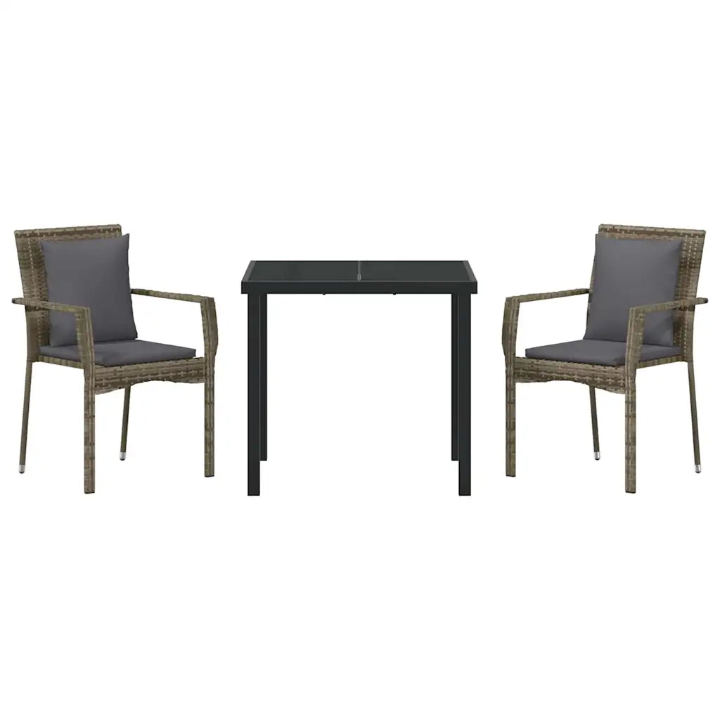 Set da Pranzo per Giardino con cuscino 3 pcs Grigio polyrattan 3380085