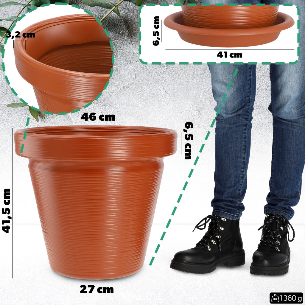 Vaso da fiori KADAX, vaso da giardino per fiori con coperchio e supporto, grande, rosso mattone, 46 cm