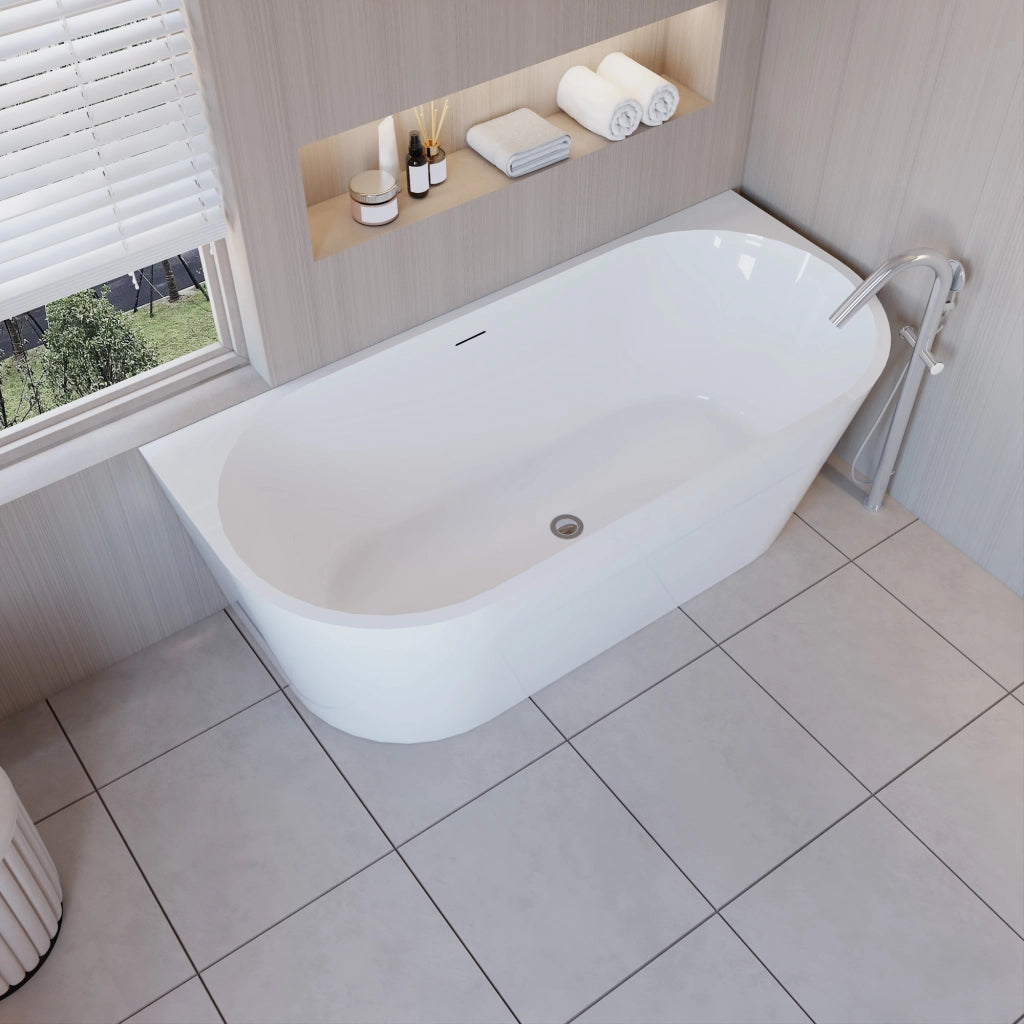Vasca da Bagno a Isola in Acrilico 170x80x60 cm Semi-Freestanding Colore Bianco Angolo a Parete