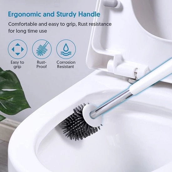 Set di spazzole per il water, spazzola e contenitore, montaggio a muro e asciugamano stante per la doccia, bianco 2-pack
