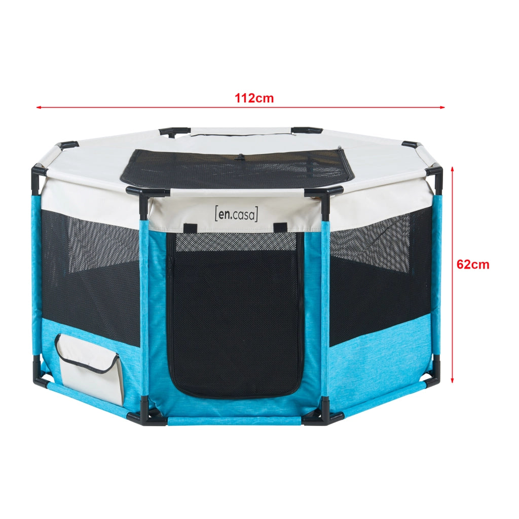 Kennel Nærøysund Rifugio Coperto per Cani e Gatti 112 x 112 x 62 cm Blu / Beige [en.casa]
