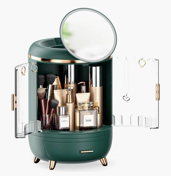 Organizzatore di trucco, cosmetici, contenitore, lavello, completo, organizzatore di bellezza, scatola di conservazione con coperchio, maniglia, ruota a 180 gradi, box per il comodino, la stanza da bagno, la camera da letto, regalo.