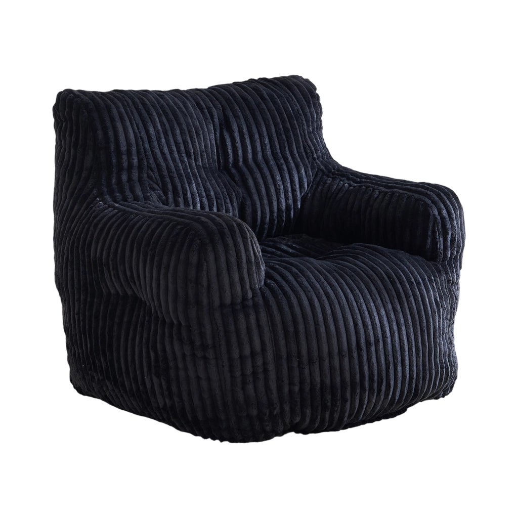 Pouf sacco imbottito in morbido corduroy nero, 100 × 94 × 70 cm, portata 110 kg