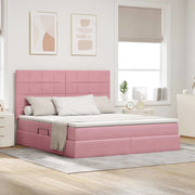Letto con contenitore e LED con led Rosa 160 x 200 cm Velluto