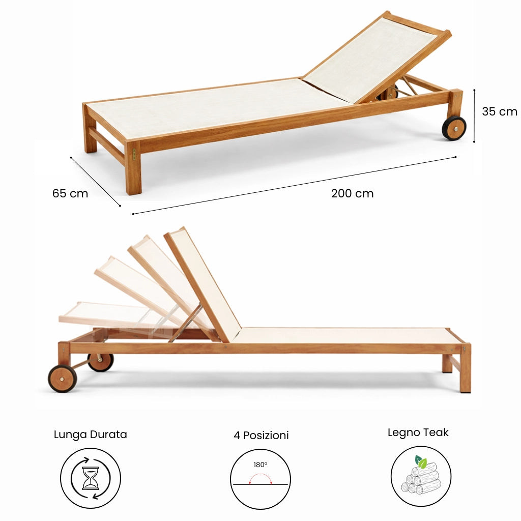 Set 2 Lettini Prendisole in Legno Teak con Ruote - Java Col. Beige