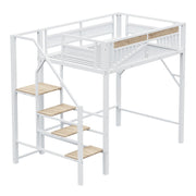 Letto a Soppalco Letto Matrimoniale con Scala Sicura; Spazio Contenitore e Barriera a Finestra 140×200 cm