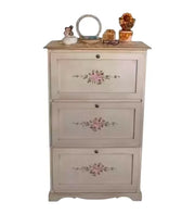 Scarpiera 3 ante ribalta legno shabby avorio anticato filo oro 79x30x130 - Mobili 2G
