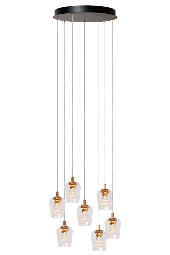 Lampada sospesa BERLIANE 7x LED vetro oro nero Lucide