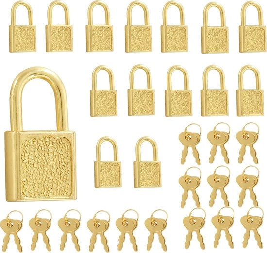 Set di 15 chiavistelli con cerniera e numeri - Chiavistelli con cerniera e numeri, set di slot e chiave - Chiavistelli mini antichi per piccoli oggetti - Adatti per piccole casse, scatole, quaderni, bagagli - Giallo - 3,2 x 1,8 cm