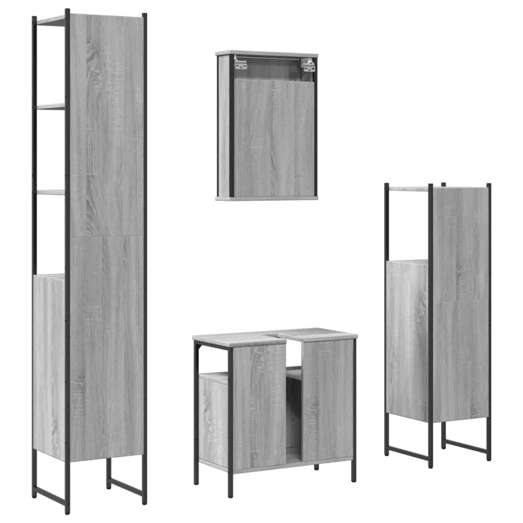 Set Mobili da Bagno | Armadio da bagno 4 pz Grigio Sonoma in Legno Multistrato