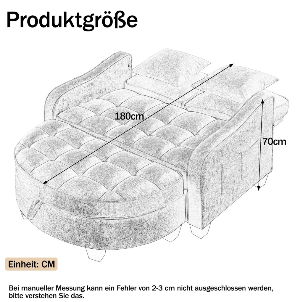 Divano letto 132x129x93 cm convertibile con pouf contenitore in eucalipto grigio scuro