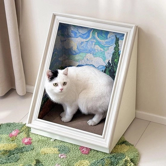 Casa per Gatti con Struttura e Scalone per Arrampicata - Pittura per Pareti con Disegno di Gatti per Interni, Progetto Artistico con Grande Letto per Gattini e Scalone per Arrampicata Rimpiazzabile