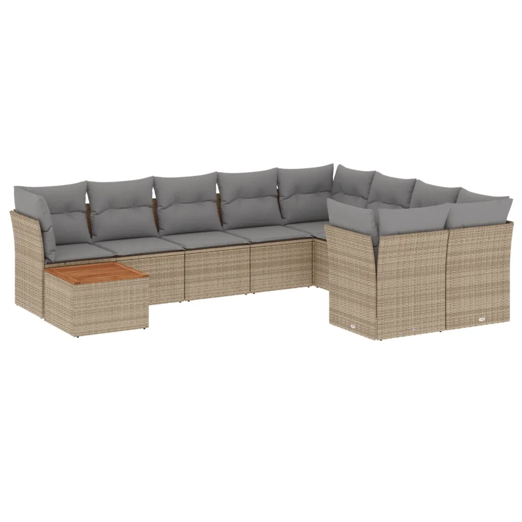 Set Divano da Giardino 10 pz con Cuscini Beige Misto Polyrattan