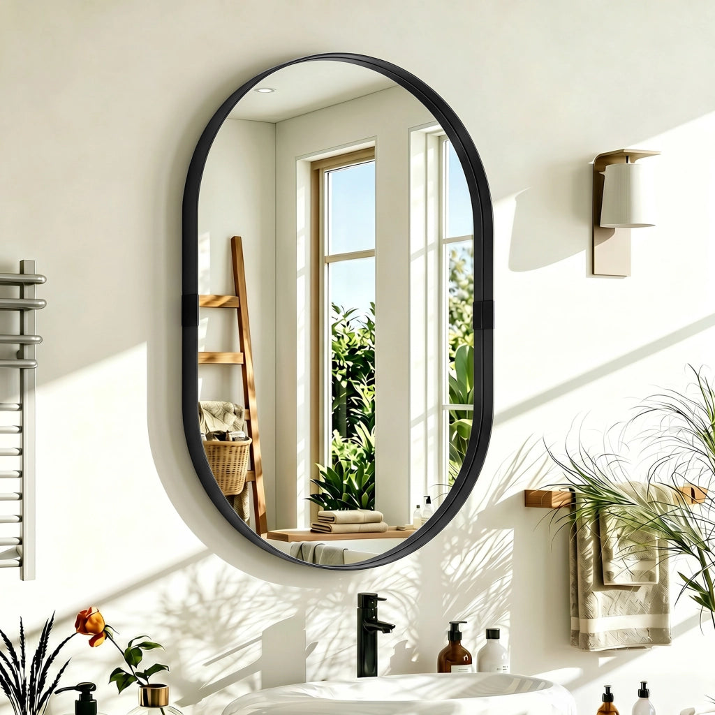 Specchio da Parete 60x90 cm ¨C Xylo ¨C Vetro Temperato Cornice Alluminio Nero