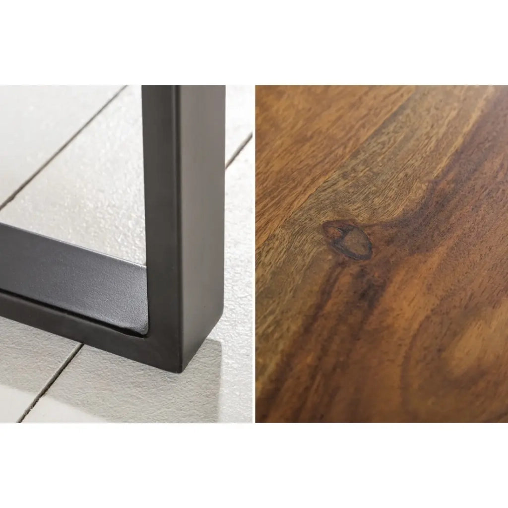 Tavolino basso LODEN 100 cm in legno massiccio di Sheesham e metallo nero – stile industriale
