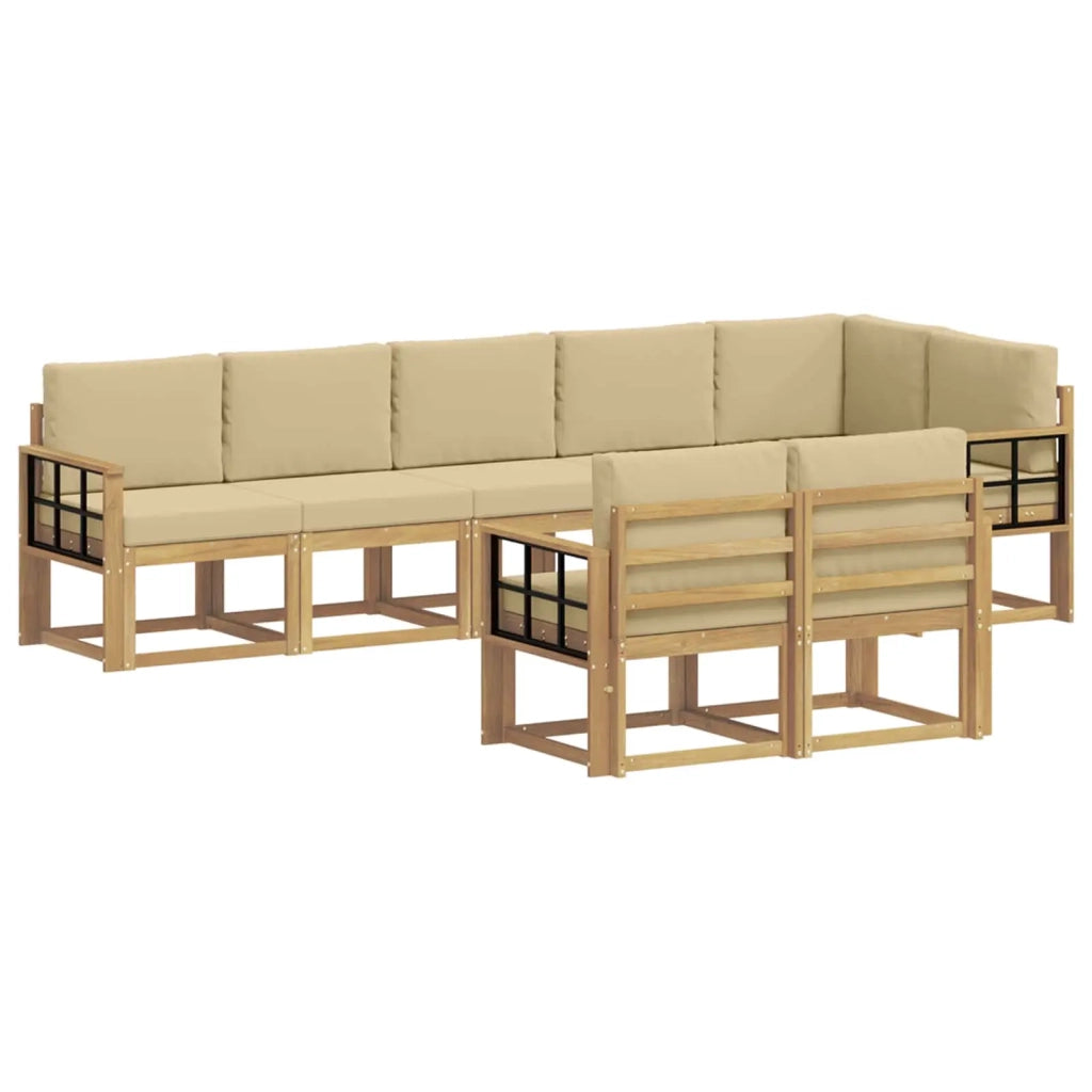 Set di divani da esterno 8 pz Bianco e Beige Poliestere 3387817