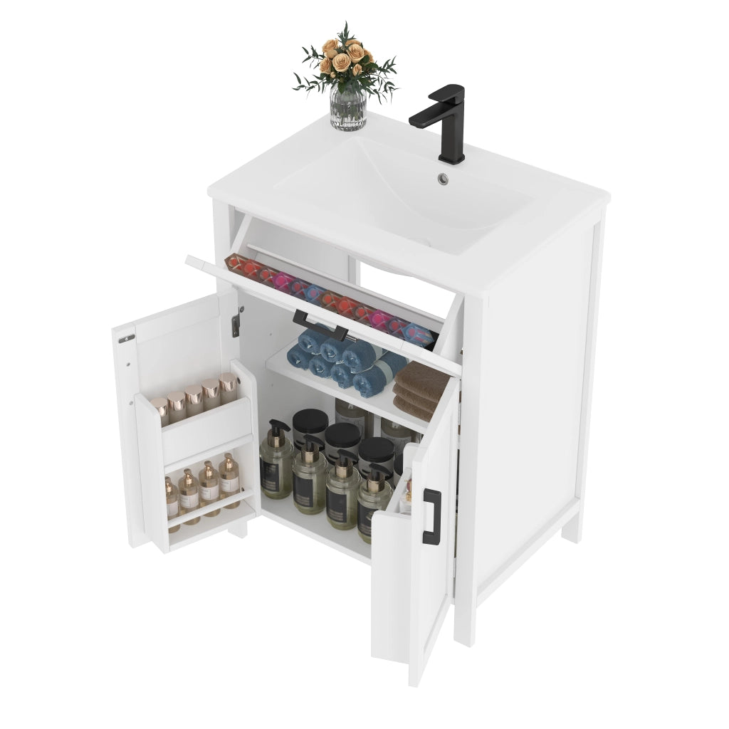 Mobile Bagno con Lavabo Integrato ¨C MINIMAL ¨C Bianco, 2 Ante, Cassetti, 60x46x85