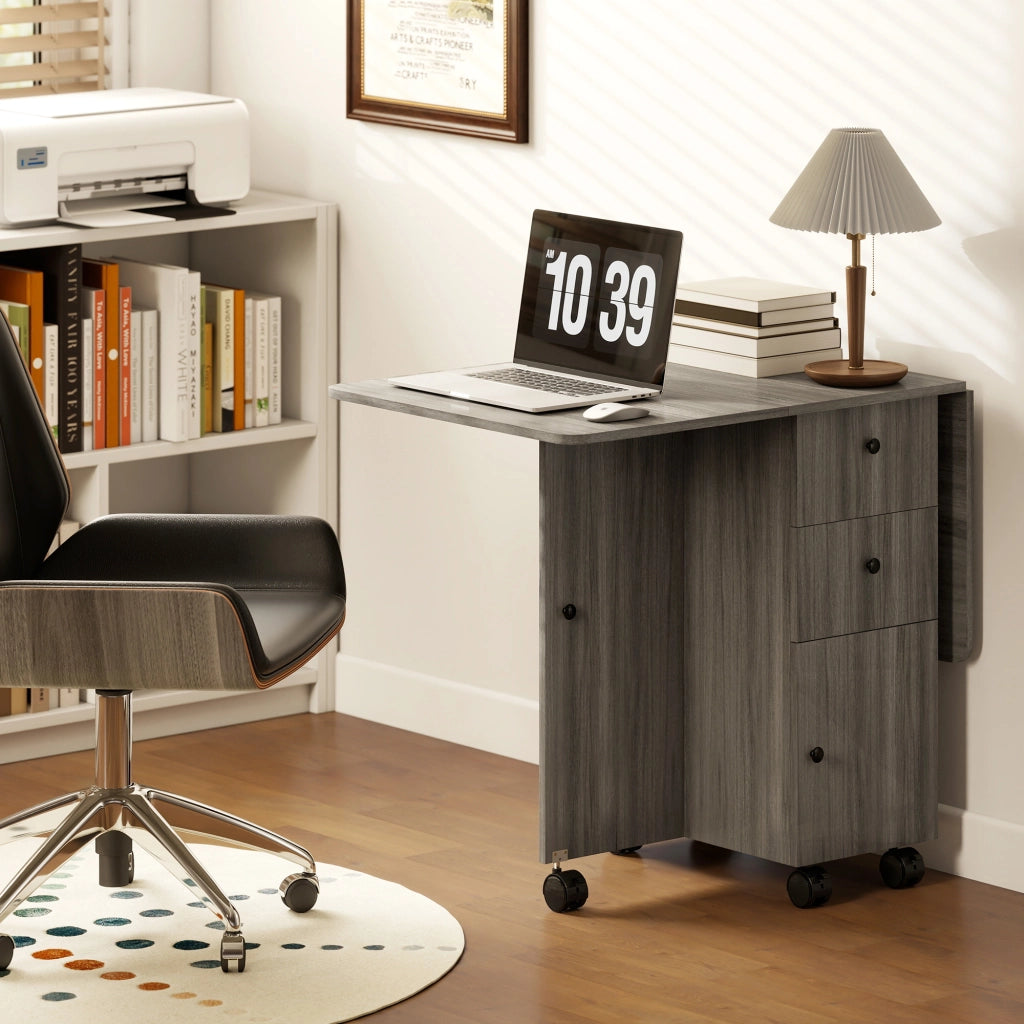 Tavolo a ribalta con cassetti e armadietto ¨C Zephmum ¨C Legno, Grigio, 120x60x76.5 cm