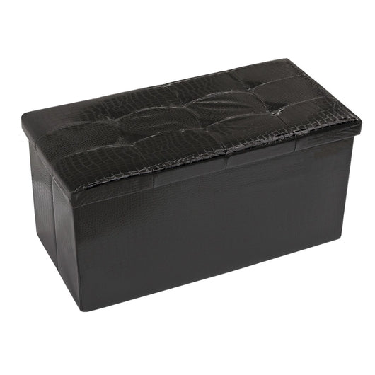 Cassapanca Contenitore Pouf Panca Poggiapiedi Similpelle Pelle Finta Coccodrillo 76x38x38 cm Nera