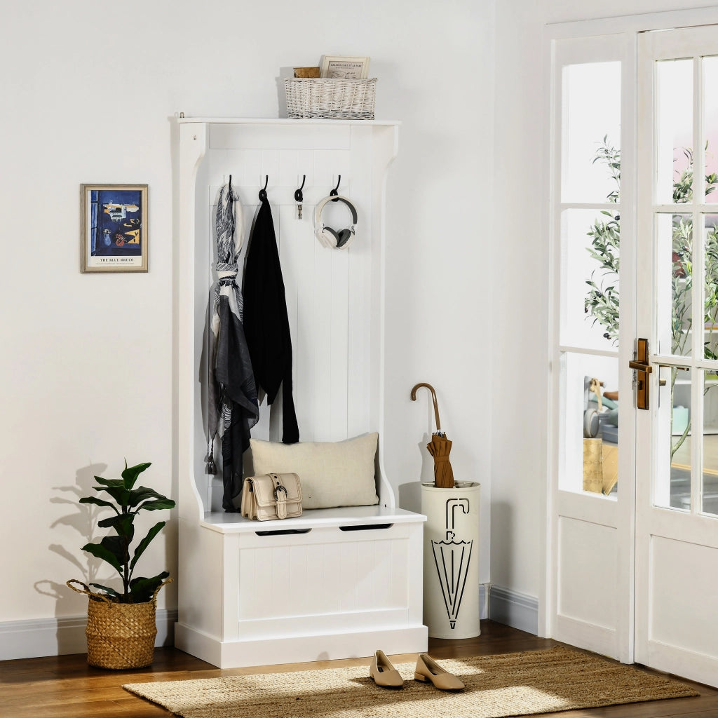 Mobile ingresso con panca, appendiabiti e gancio ¨C zephmum ¨C bianco 71.5x39.5x170 cm