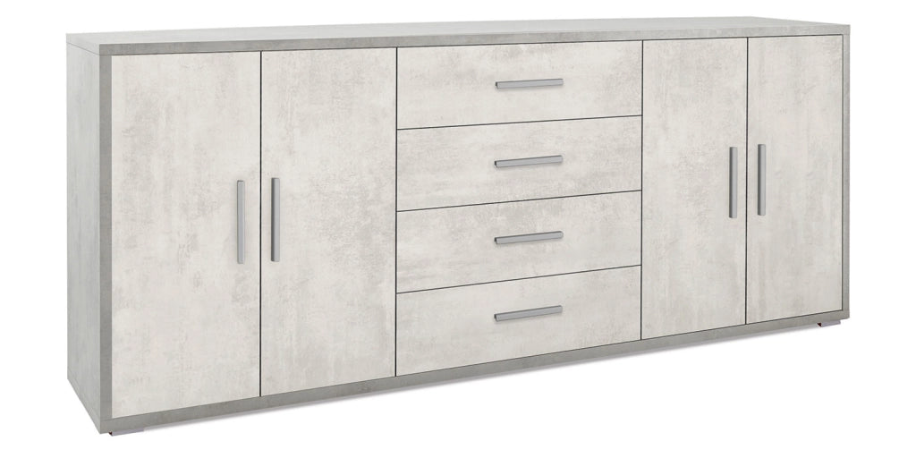 Mobile Basso 4 Ante 4 Cassetti 203x84x41 cm Cemento/Ossido Bianco