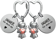 Sleutelhanger con 2 Cerniere di Protezione con Cuore e Incisione - Cadeau d'Amicizia con Cerniera di Fortuna