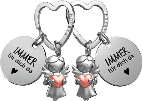 Sleutelhanger con 2 Cerniere di Protezione con Cuore e Incisione - Cadeau d'Amicizia con Cerniera di Fortuna