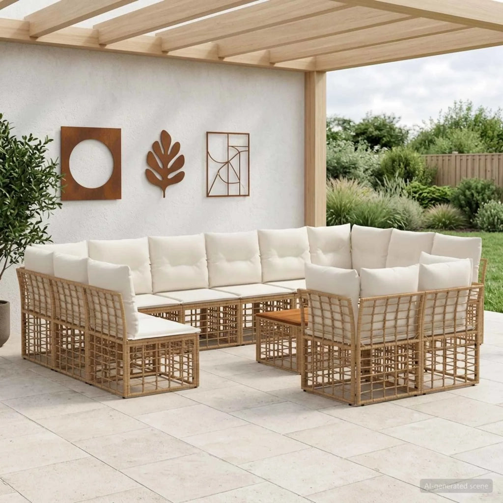 Set di divani da esterno 13 pcs Naturale e Bianco Crema 3437592