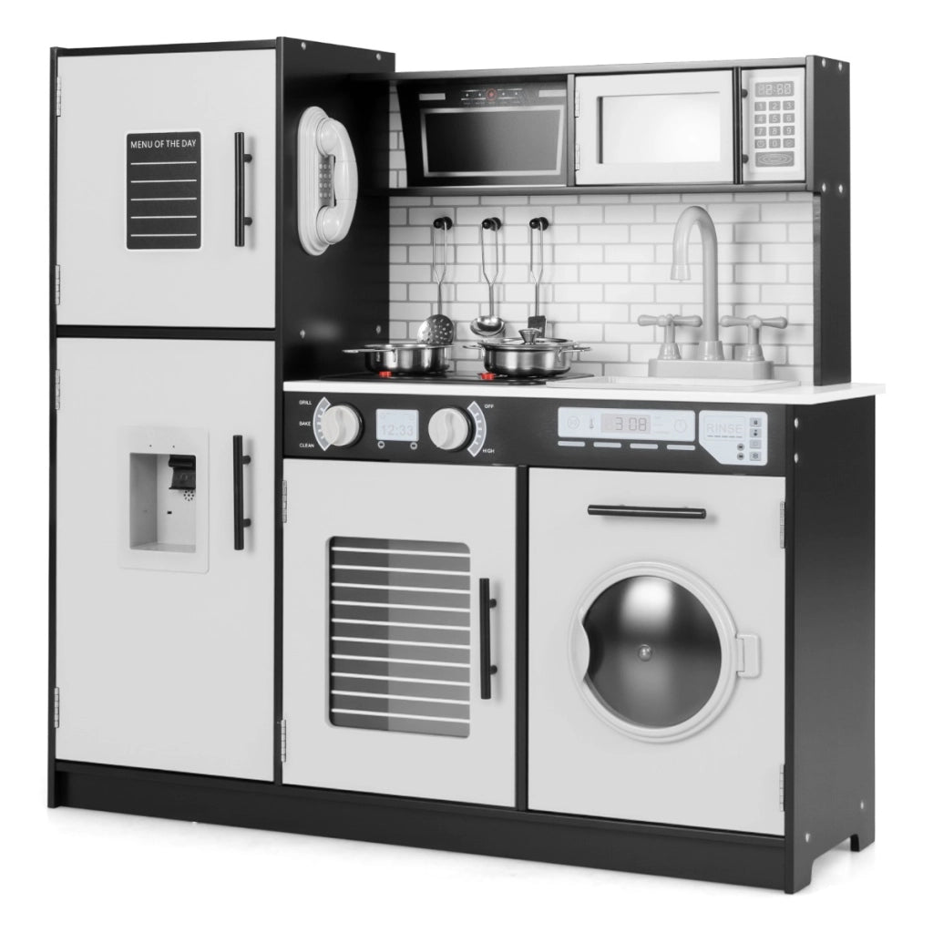 Set di cucina giocattolo con forno lavatrice microonde dispenser d¡¯acqua, Giocattolo da chef per gioco di fantasia Nero-Cucine giocattoli