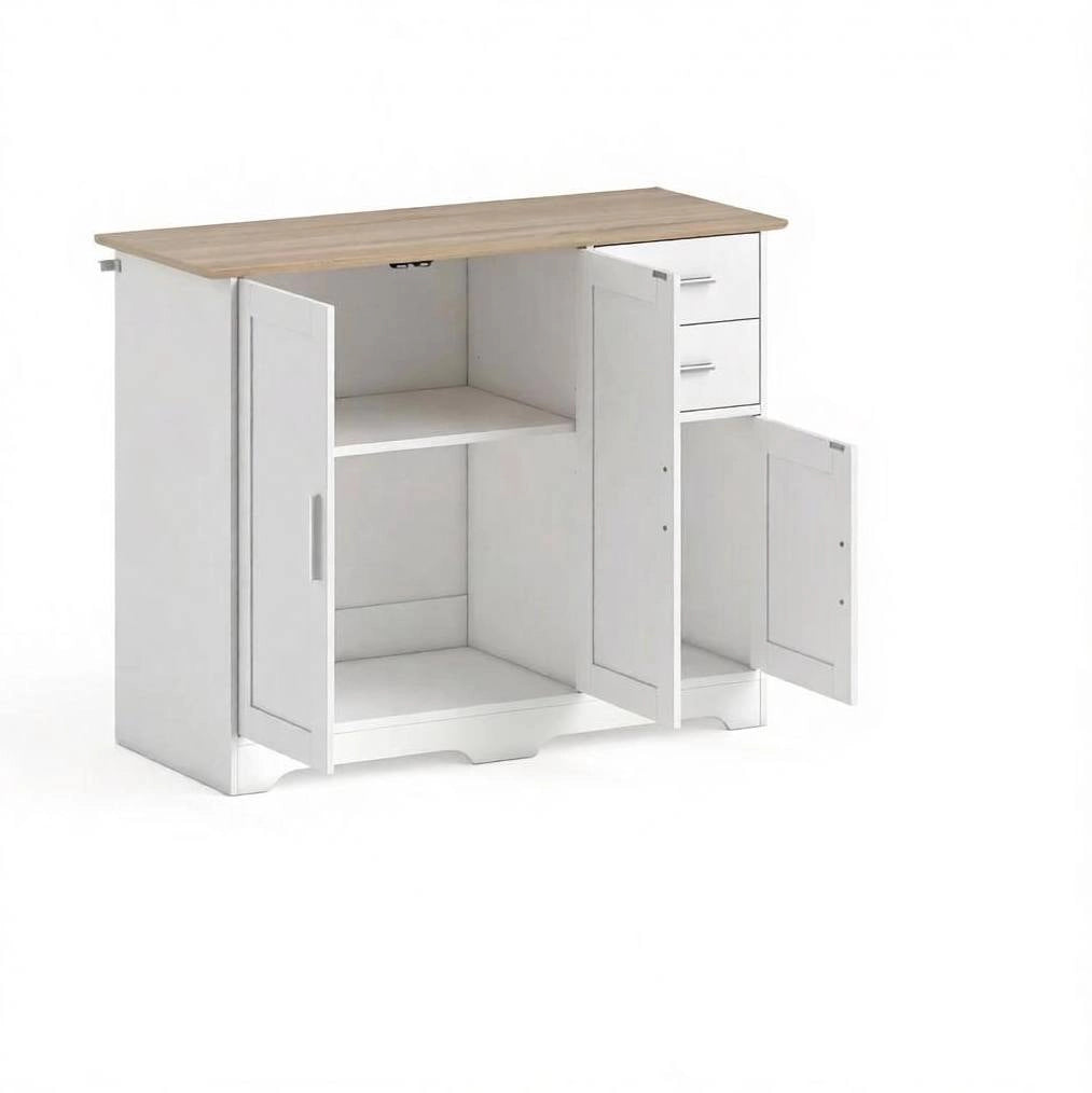 Credenza con 2 cassetti e ripiano regolabile 100x40x78 cm bianco e legno naturale