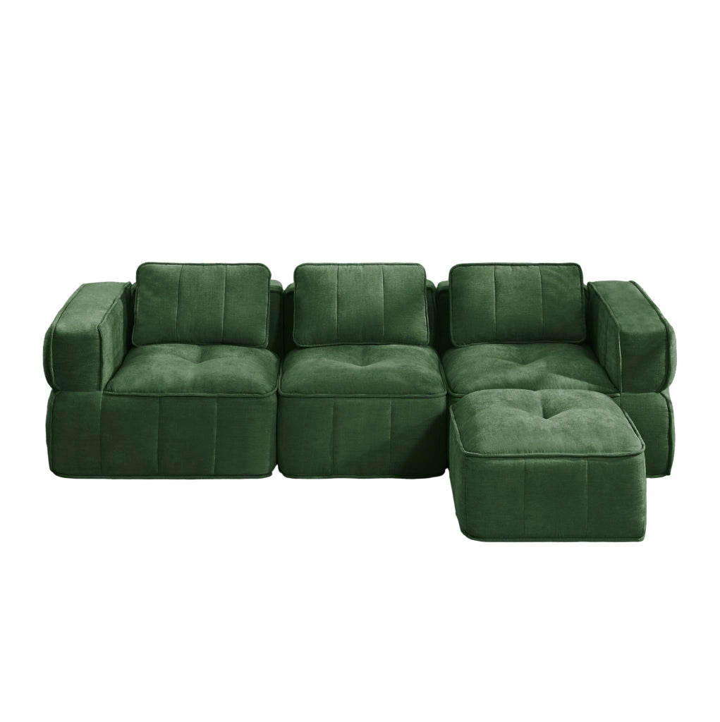 Divano angolare modulare in poliestere verde con pouf HOMVRA
