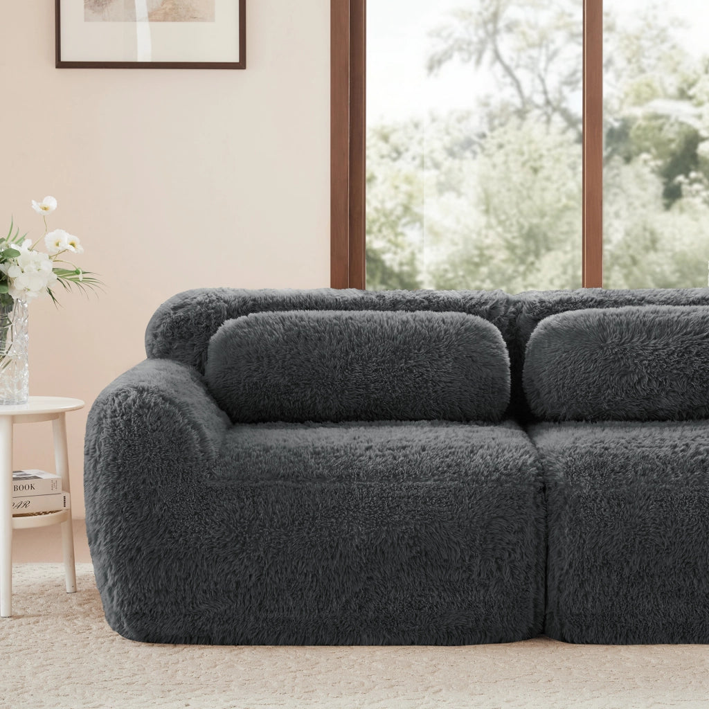 Divano Modulare 4 Posti con Design Ergonomico e Cuscini, in Peluche Grigio 378 × 104 × 73 cm