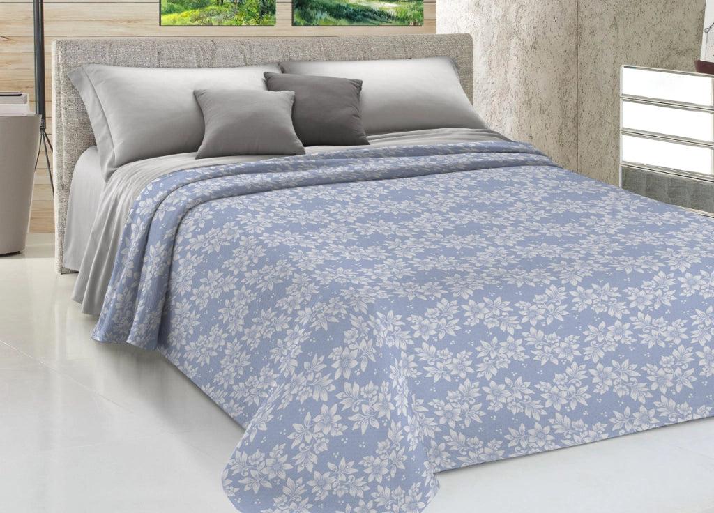 Copriletto Piquet Primavera Estate 100% Cotone Sofia Disegno Olivia - Singolo - Azzurro