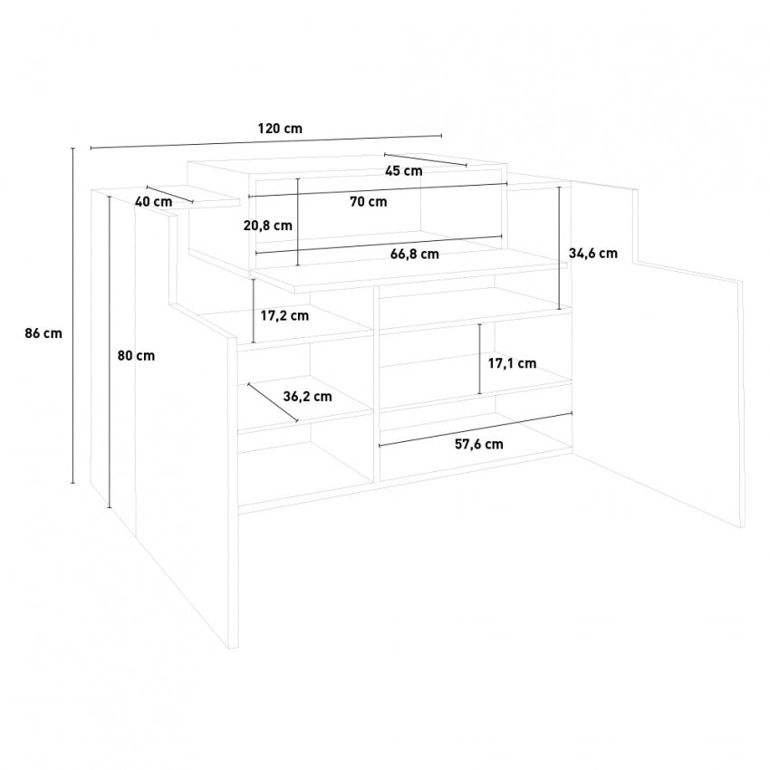 Scarpiera Moderna con 2 ante battenti e 1 ribalta, Bianco Lucido - Report